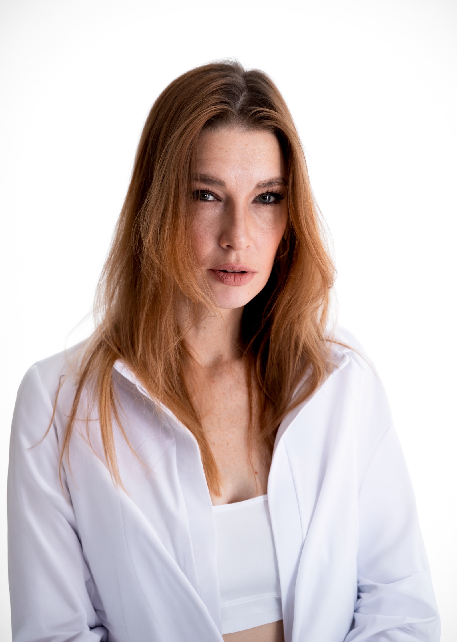 Portrait of a woman with defined facial contours and a smooth jawline